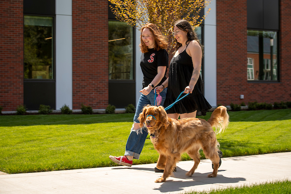 Students walking on Linfield's campus